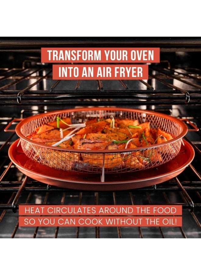 صينية تحمير مكوَّن من سلة شبك مرتفعة وصينية خبز دائرية يمنحك بطاطس وفراخ مقرمشة في الفرن بدون زيت تقريبًا، حيث يدور الهواء الساخن 360 درجة حول الأكل لقرمشة مثالية مع دهون أقل. - Image 4